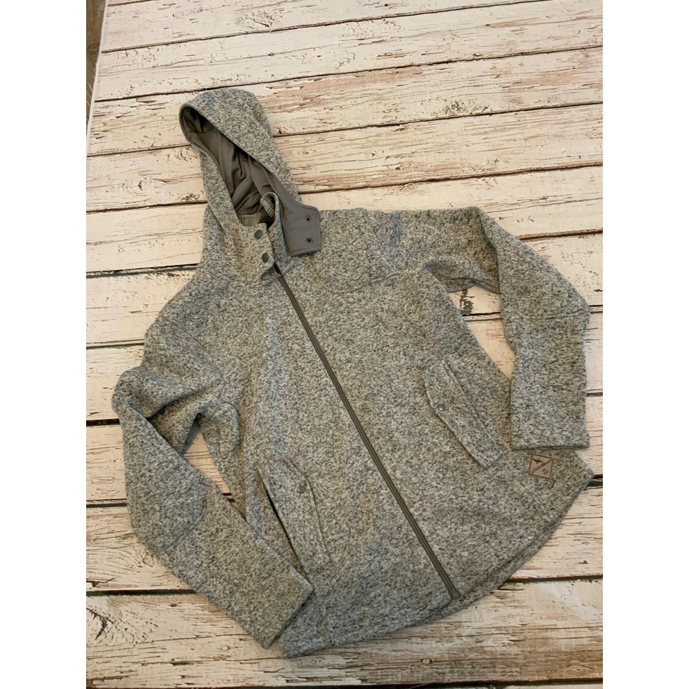 Eddie Bauer Womens Gray‎ Marled Fleece Full Zip Hooded Jacket Sweater Size M